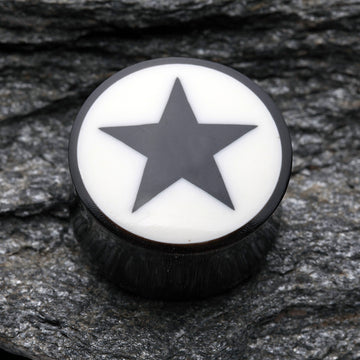 Detail View 2 of A Pair of Organic Horn Nova Star Ear Gauge Plug-Black